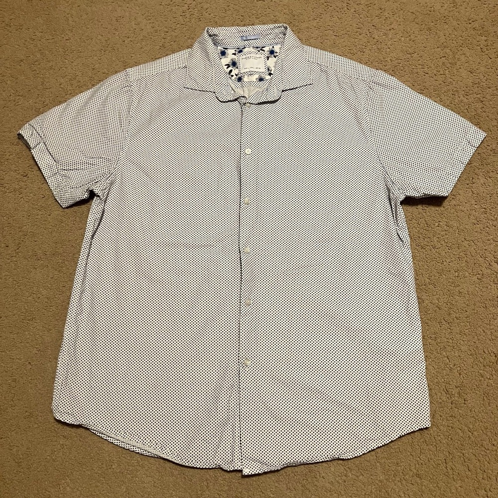 Denim & Flower Ricky Singh button-up shirt white geometric micro-pattern Sz L